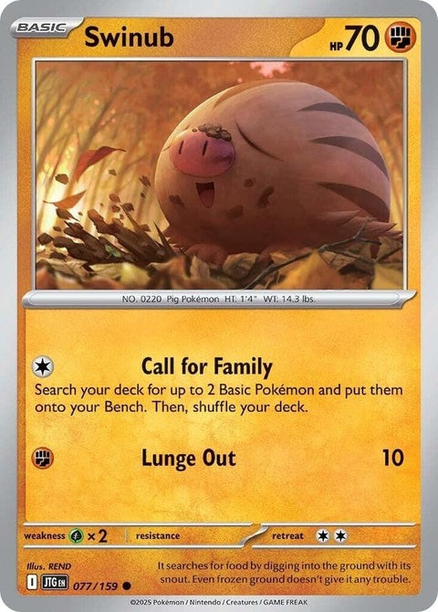 Pokémon Journey Together Swinub card featuring the Pokémon with detailed artwork and vibrant colors, part of the Singles collection.