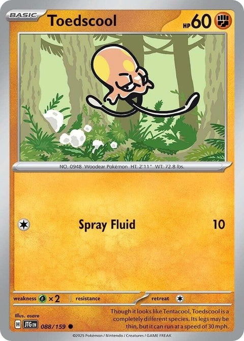Pokémon Journey Together Toedscool singles card featuring Toedscool illustration on white background.