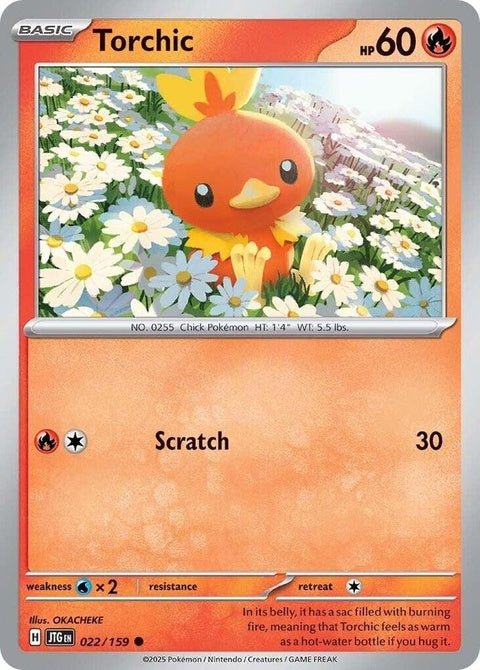 Pokémon Journey Together Torchic 22 card featuring Torchic, a small orange bird Pokémon with yellow accents and a cheerful expression.