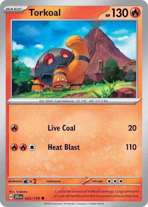 Pokémon Journey Together Torkoal 25 single card featuring Torkoal Pokémon in a colorful illustration.