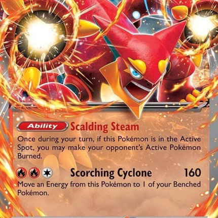 Pokémon Journey Together Volcanion EX single card featuring vibrant artwork of the fire and water type Pokémon.