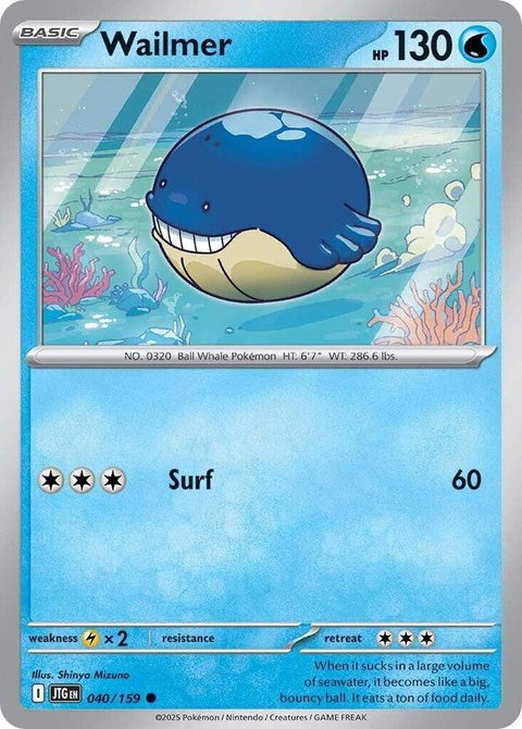 Pokémon Journey Together Wailmer Pokémon card, singles edition, featuring colorful illustration of Wailmer on a vibrant background.