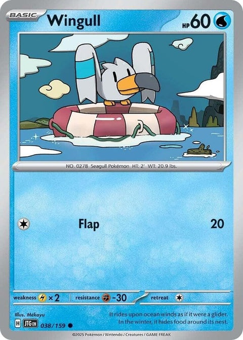 Pokémon Journey Together Wingull 38 single card from the Pokémon trading card game, featuring a Wingull illustration.