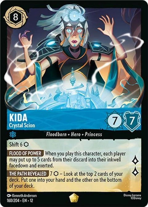 Disney Lorcana Kida Crystal Scion card featuring Kida in a vibrant, detailed illustration, perfect for collectible card fans.