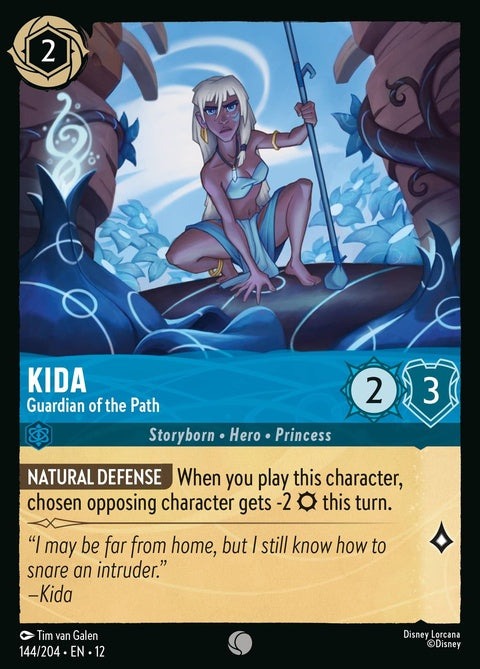 Kida from Disney Lorcana's Guardian Of The Path singles card, showing her in a detailed illustration with vibrant colors.