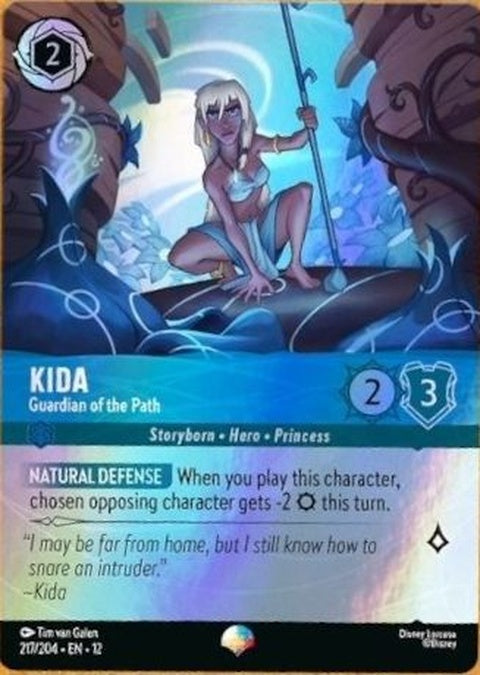 Kida from Disney Lorcana's Guardian of the Path singles card, featuring her detailed illustration on a fantasy trading card.