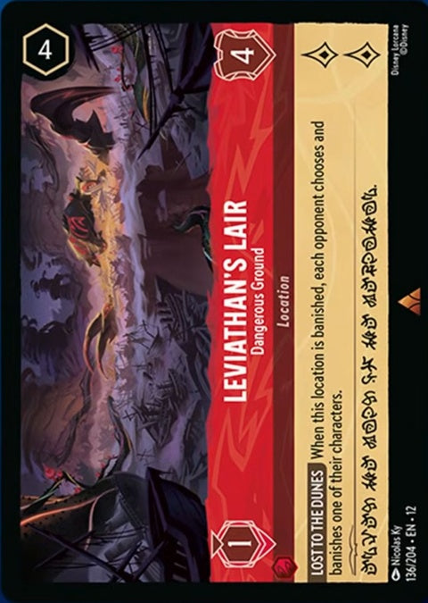 Disney Lorcana Leviathan's Lair Dangerous Ground singles card featuring detailed artwork of a fierce sea creature in a dark, mysterious setting.
