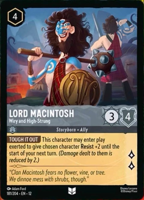 Disney Lorcana Lord Macintosh singles card featuring Wiry And High-Strung artwork, detailed illustration of Lord Macintosh character.