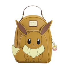 Eevee mini backpack by Loungefly made of faux leather, featuring detailed Eevee design and compact bag shape.