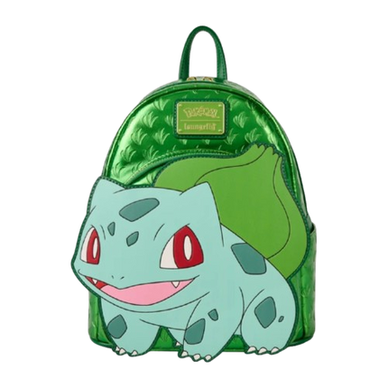 Pokémon Bulbasaur mini backpack by Loungefly, made of faux leather, featuring detailed Bulbasaur design and adjustable straps.