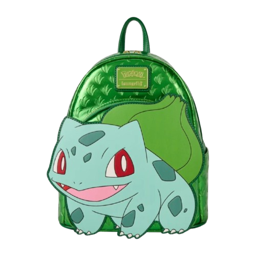 Pokémon Bulbasaur mini backpack by Loungefly, made of faux leather, featuring detailed Bulbasaur design and adjustable straps.