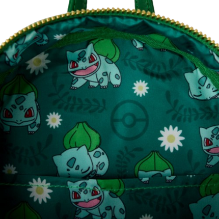 Pokémon Bulbasaur mini backpack by Loungefly, made of faux leather, featuring detailed Bulbasaur design and adjustable straps.
