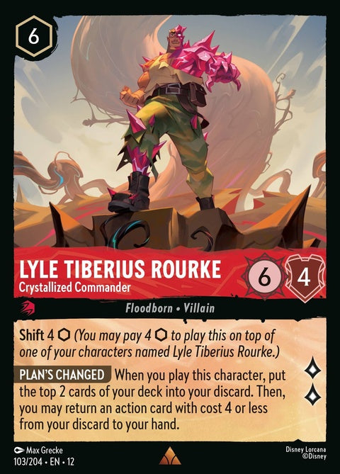Disney Lorcana Lyle Tiberius Rourke Crystallized Commander single card featuring detailed artwork of the character.