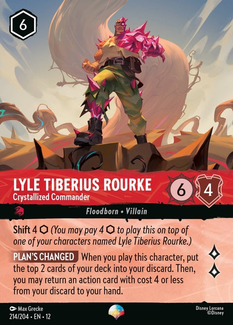 Lyle Tiberius Rourke Crystallized Commander Disney Lorcana singles card showing detailed character artwork.