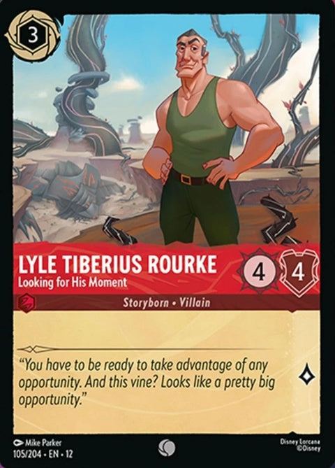Lyle Tiberius Rourke from Disney Lorcana singles card, showing him looking thoughtful and determined with detailed artwork.