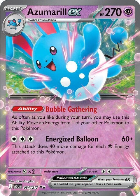 Pokémon Ascended Heroes Azumarill EX trading card from the singles collection, featuring detailed artwork of Azumarill.