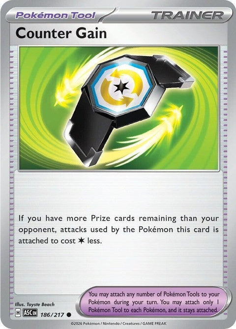 Pokémon ME Ascended Heroes Counter Gain single card, featuring vibrant artwork and detailed game design elements.
