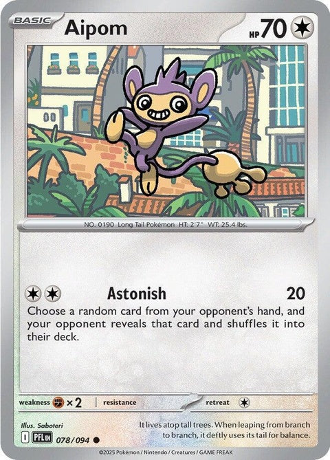 Pokémon ME02 Phantasmal Flames Aipom single card featuring Aipom in a fiery design from the Pokémon brand.