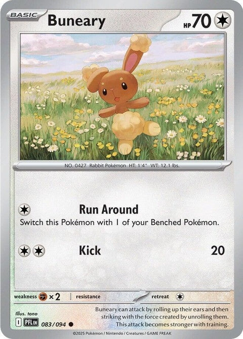 Pokémon Buneary from Phantasmal Flames set, single card, with vibrant artwork and detailed design.