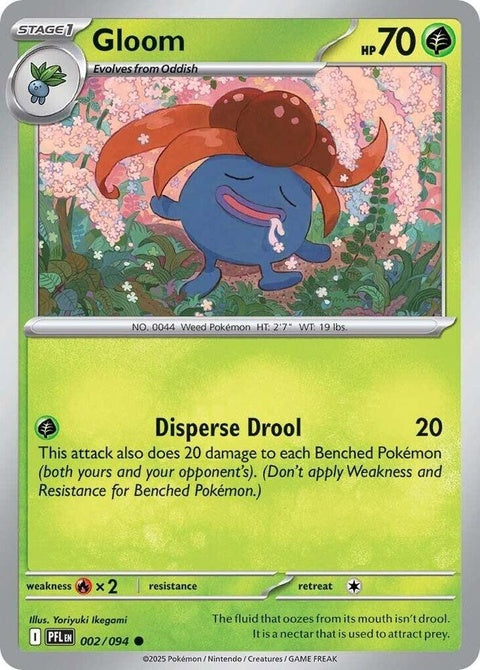 Pokémon Gloom card from the Phantasmal Flames set, featuring detailed artwork and vibrant colors on the front of the card.