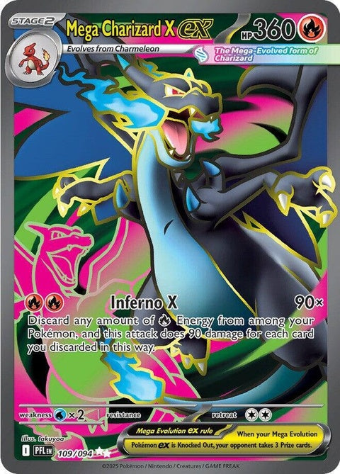 Pokémon Mega Charizard X EX card from Phantasmal Flames set, featuring fiery artwork and vibrant design.