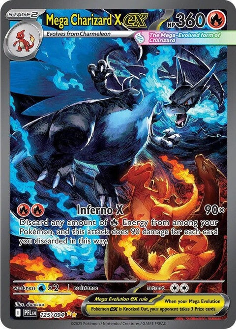 Pokémon Mega Charizard X EX card from Phantasmal Flames set, featuring artwork of Mega Charizard X in fiery detail.