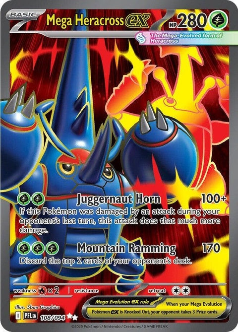Pokémon Mega Heracross EX card from Phantasmal Flames set featuring artwork of Mega Heracross in a dynamic pose.