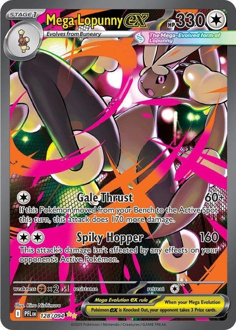 Pokémon Mega Lopunny EX card from Phantasmal Flames set, featuring detailed artwork of Mega Lopunny in a dynamic pose.