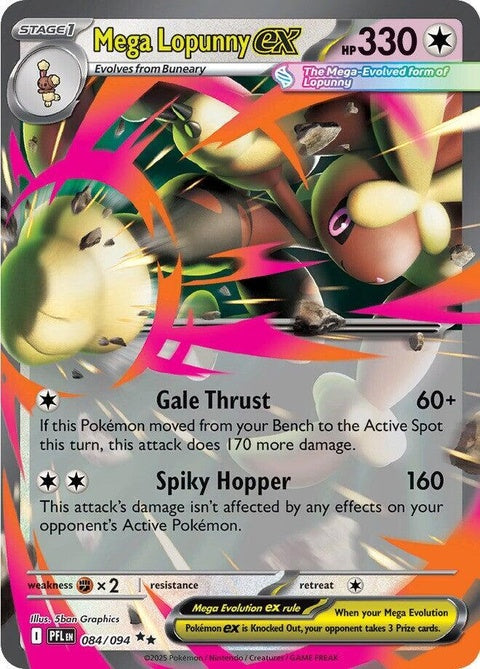 Mega Lopunny EX Pokémon card from Phantasmal Flames set, featuring artwork of Mega Lopunny in a dynamic pose.
