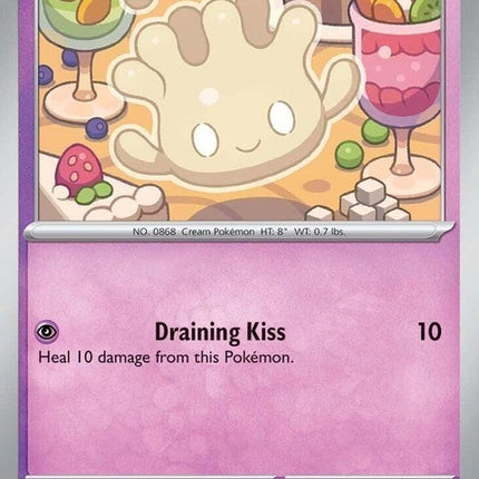 Image of Pokémon Milcery from the Phantasmal Flames set, showcasing its detailed design and vibrant colors.