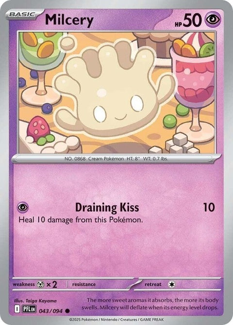 Image of Pokémon Milcery from the Phantasmal Flames set, showcasing its detailed design and vibrant colors.