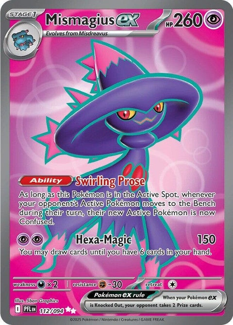 Pokémon Mismagius EX card from the Phantasmal Flames set, featuring vibrant artwork and detailed design on a singles trading card.
