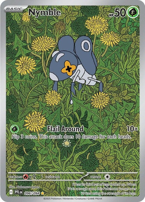 Pokémon Nymble single card from Phantasmal Flames set, featuring detailed illustration of the fire-themed Pokémon.
