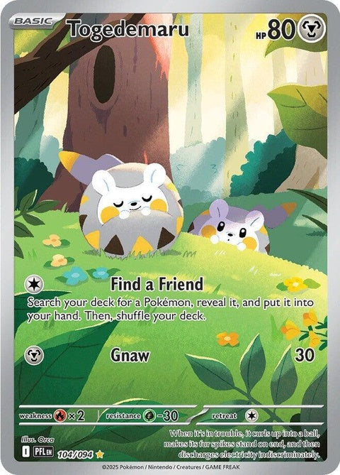 Pokémon Phantasmal Flames Togedemaru single card featuring a fiery design and Togedemaru illustration, from the Pokémon trading card series.