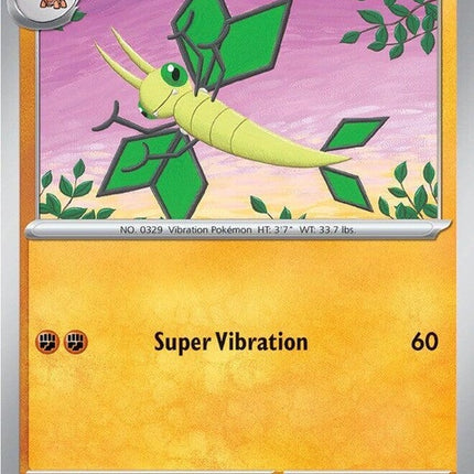 Pokémon Phantasmal Flames Vibrava single card from ME02 set, featuring vibrant artwork of the dragon-type Pokémon.