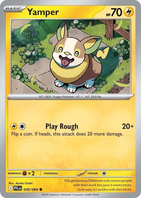 Pokémon card ME02 Phantasmal Flames featuring Yamper, a single card from the Pokémon trading card game.
