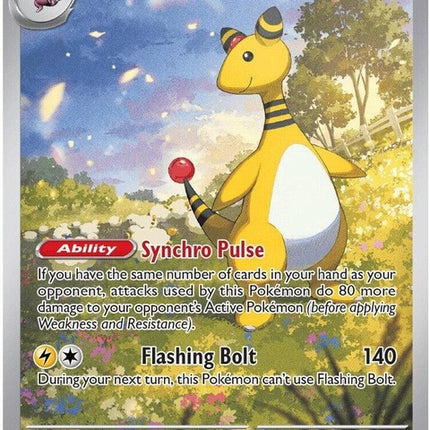 Pokémon Chaos Rising Ampharos 90 card from the ME04 singles set, featuring a detailed illustration of the Electric-type Pokémon.