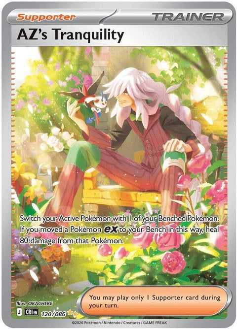 Pokémon Chaos Rising Az's Tranquility single card, featuring vibrant artwork and detailed design, numbered 120.
