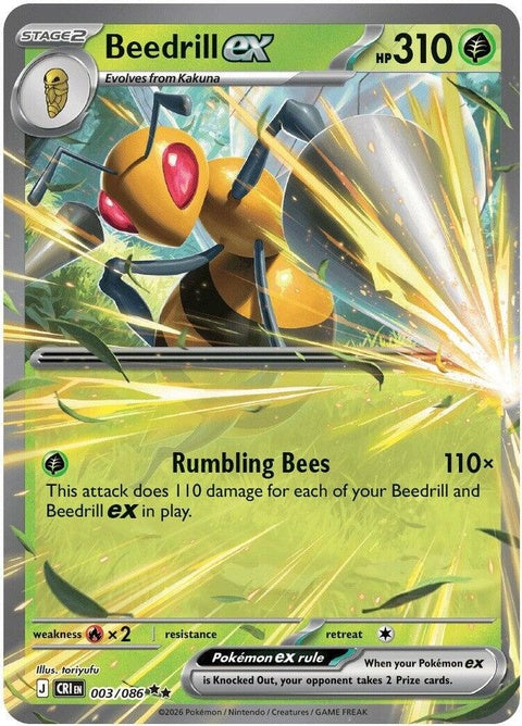 Pokémon Beedrill EX card from Chaos Rising set, displaying detailed artwork and stats, part of the Pokémon singles trading card collection.