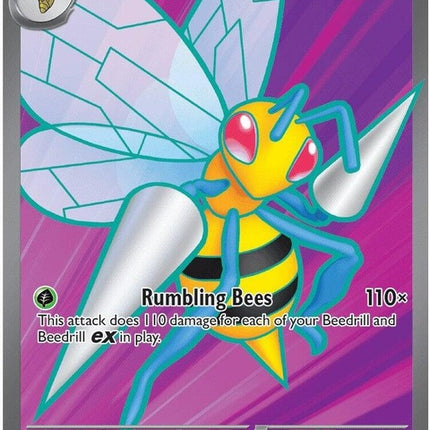 Pokémon Beedrill EX trading card from Chaos Rising set, featuring Beedrill in an action pose on a vibrant background.