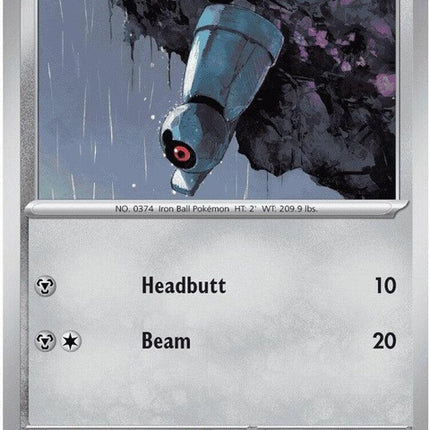 Pokémon Chaos Rising Beldum single card from the ME04 set, featuring a metallic blue Beldum with a robotic design.