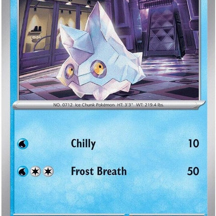 Pokémon Chaos Rising Bergmite single card from the ME04 set, featuring detailed artwork of the ice-type Pokémon.