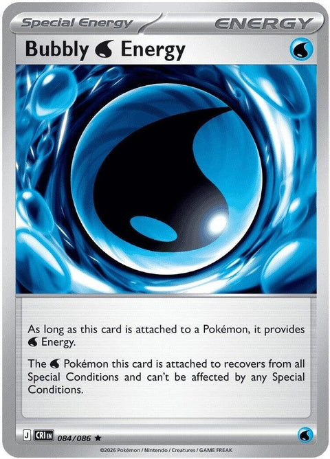 Pokémon Chaos Rising Bubbly W Energy singles card, vibrant artwork featuring Pokémon character from the ME04 set.