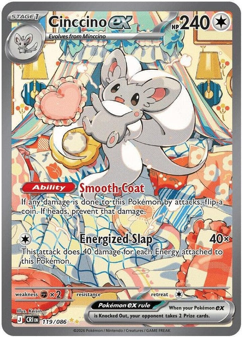 Pokémon Chaos Rising Cinccino EX trading card from the Singles set, featuring detailed artwork of the Pokémon.