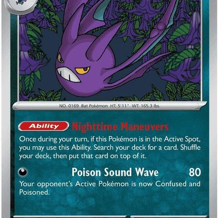 Pokémon Chaos Rising Crobat single card from ME04 set, featuring detailed artwork of the Dark/Flying-type Pokémon.