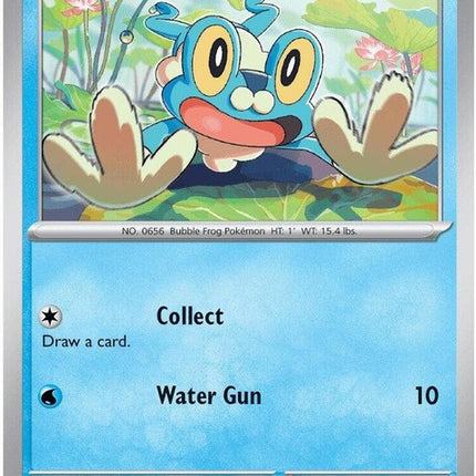 Pokémon Chaos Rising Froakie single card, part of the ME04 set, featuring detailed artwork of the Water-type Pokémon.