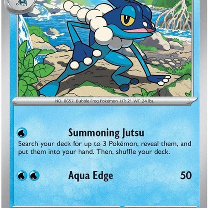 Frogadier Pokémon card from Chaos Rising set, featuring artwork of the Water-type Pokémon in a dynamic pose.