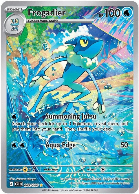 Frogadier Pokémon card from Chaos Rising series, single card featuring the Water-type Pokémon in vibrant artwork.