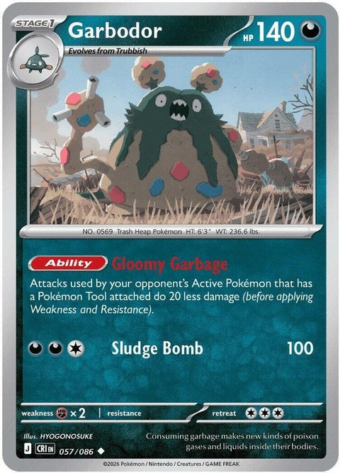 Pokémon Chaos Rising Garbodor single card, detailed illustration of the Poison Pokémon from the Chaos Rising set.