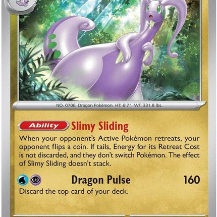 Pokémon Chaos Rising Goodra single card from the ME04 set, featuring detailed artwork of the dragon-type Pokémon.